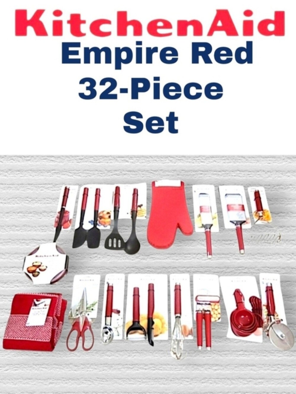 KitchenAid Empire Red 32-Piece Kitchen Utensil Set with Red Handles